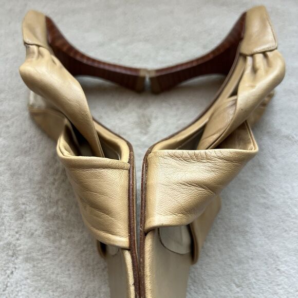 Stuart Weitzman Camel Brown Leather Slide Heeled Sandals Women 5.5 M Crossover - Picture 7 of 16